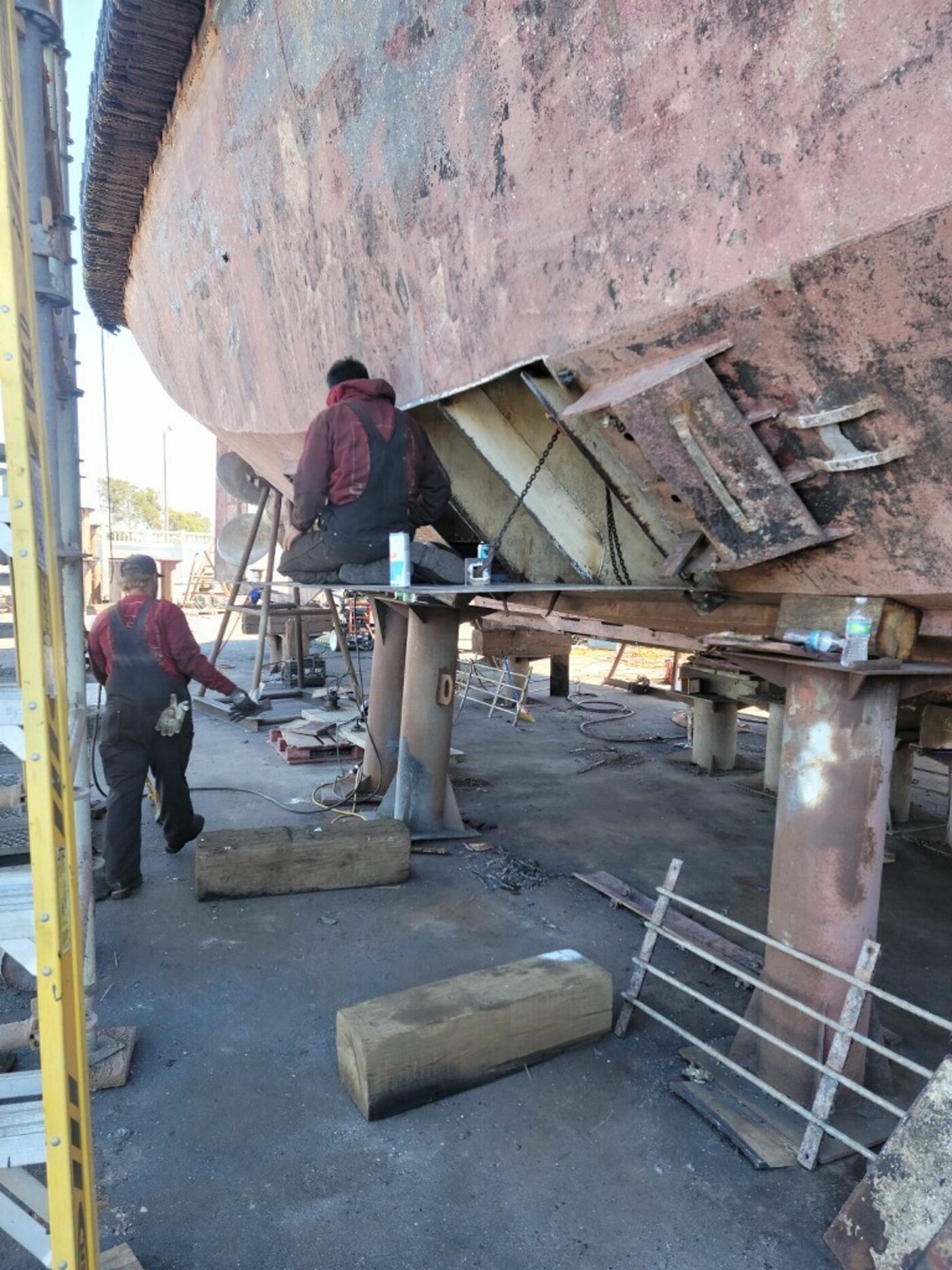 Vessel hauled and blocked for hull work